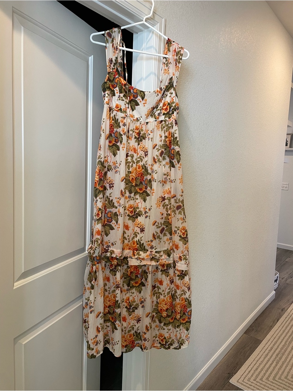 Anthropologie Cream Floral Maxi Dress with Green and Orange Bouquet Print - Picture 5 of 6